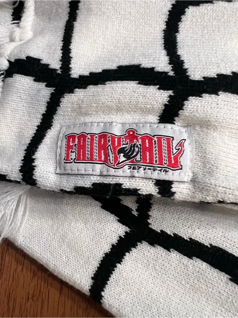Fairy Tail Black & White Grid Fringe Scarf